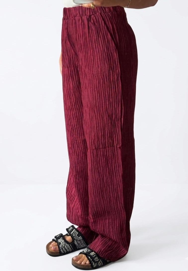 The Empress Crinkle Trousers- Burgundy