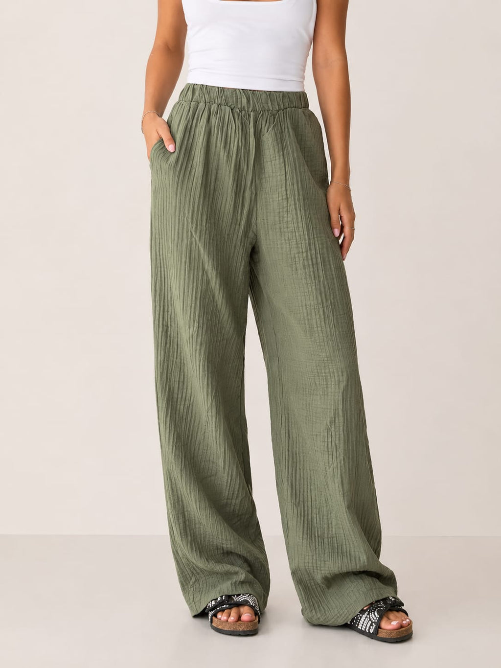 The Empress Crinkle Trousers- olive