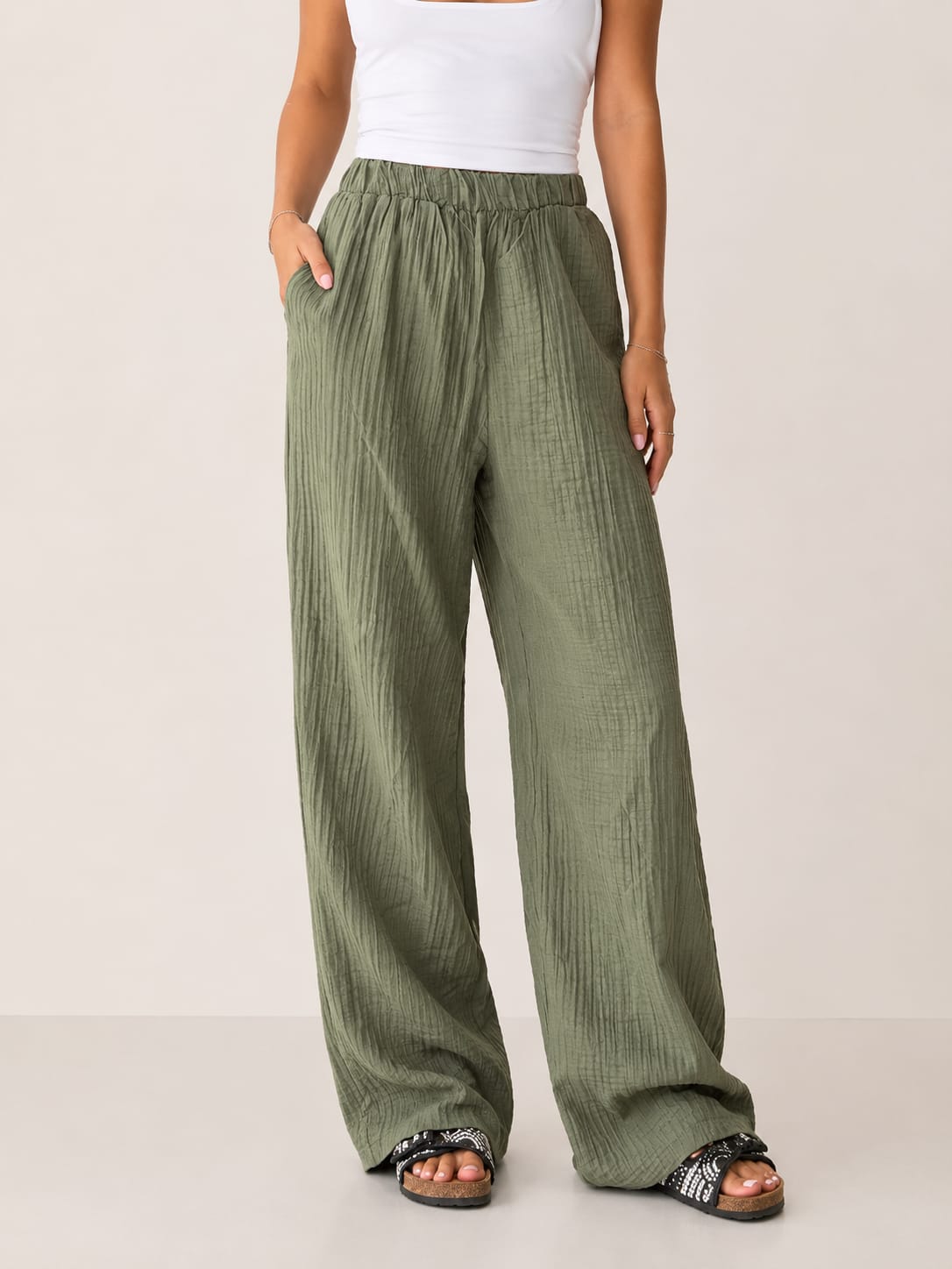 The Empress Crinkle Trousers- olive