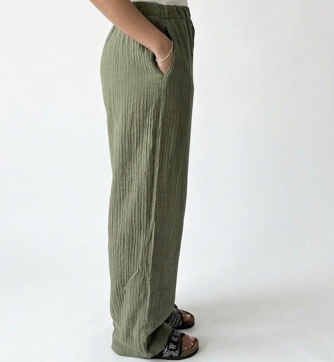 The Empress Crinkle Trousers- olive