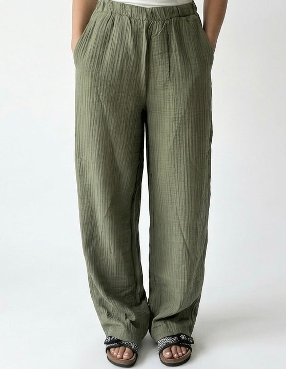 The Empress Crinkle Trousers- olive