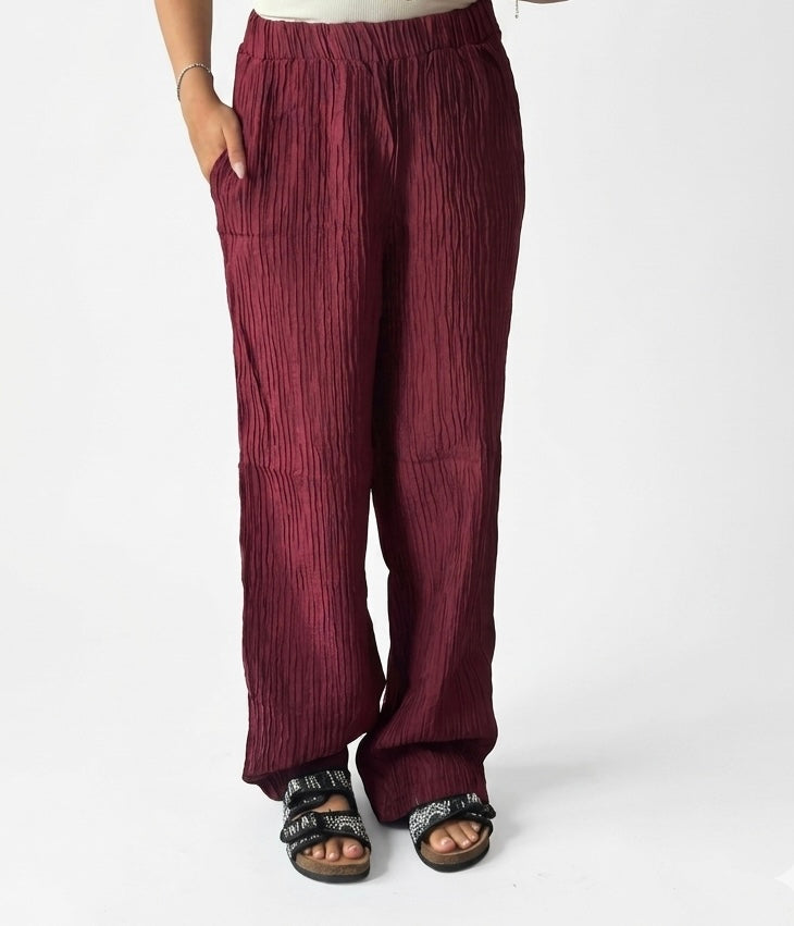 The Empress Crinkle Trousers- Burgundy