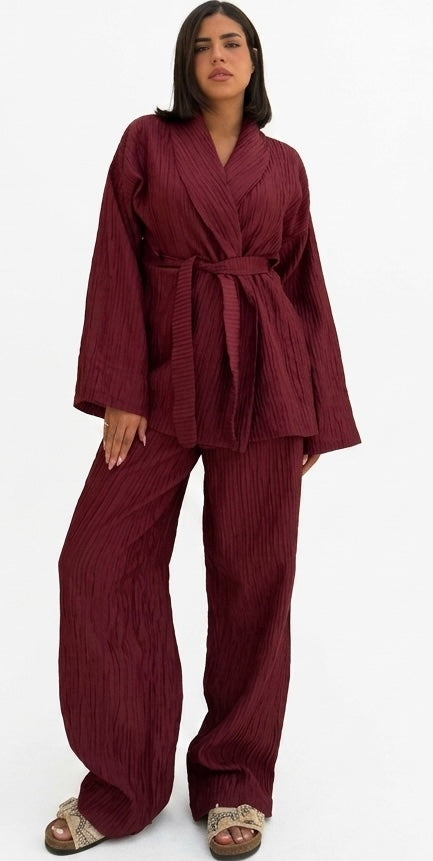 The Empress Crinkle Set-burgundy