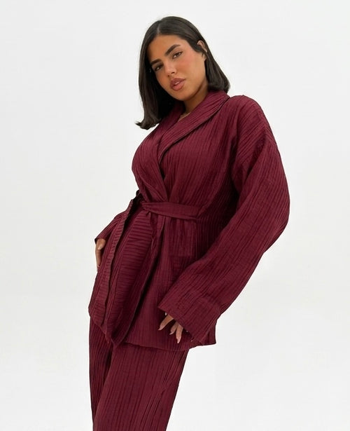The Empress Crinkle Set-burgundy