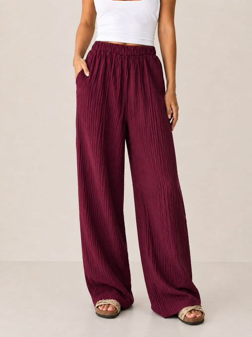The Empress Crinkle Trousers- Burgundy